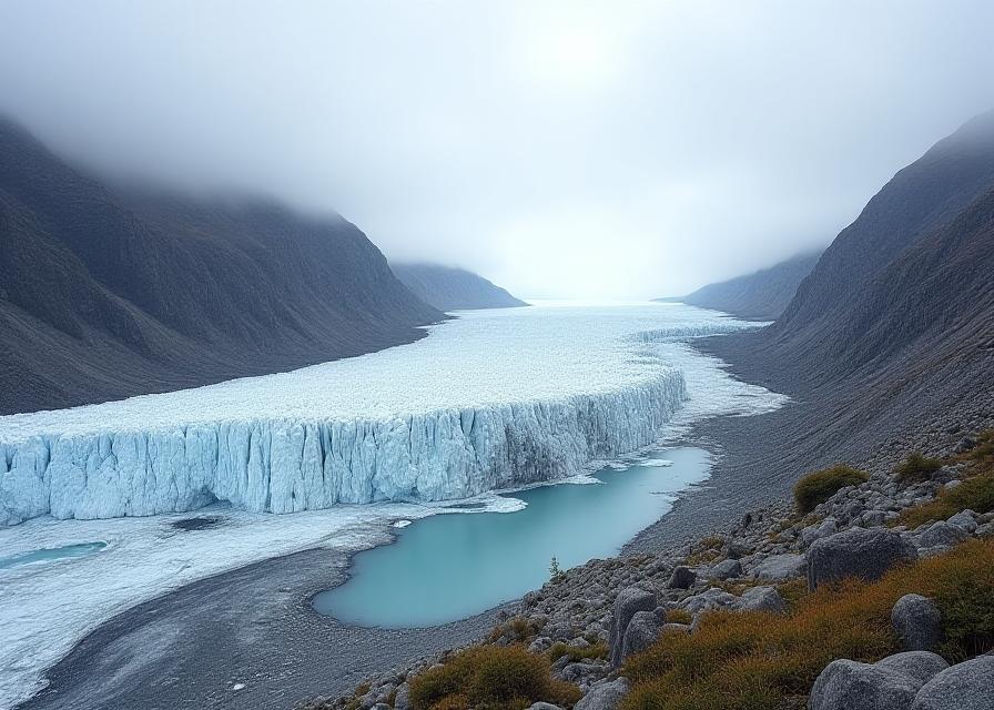 Receding glacier showing climate change impacts in Canadian Rockies